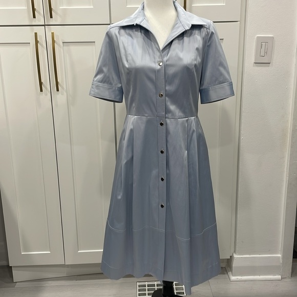 Ross Mayer Light Blue Satin Midi Button Up Dress Size 6 - Picture 1 of 16